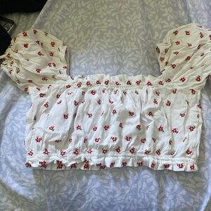 Brandy Melville White and Red Ruffled Crop Blouse